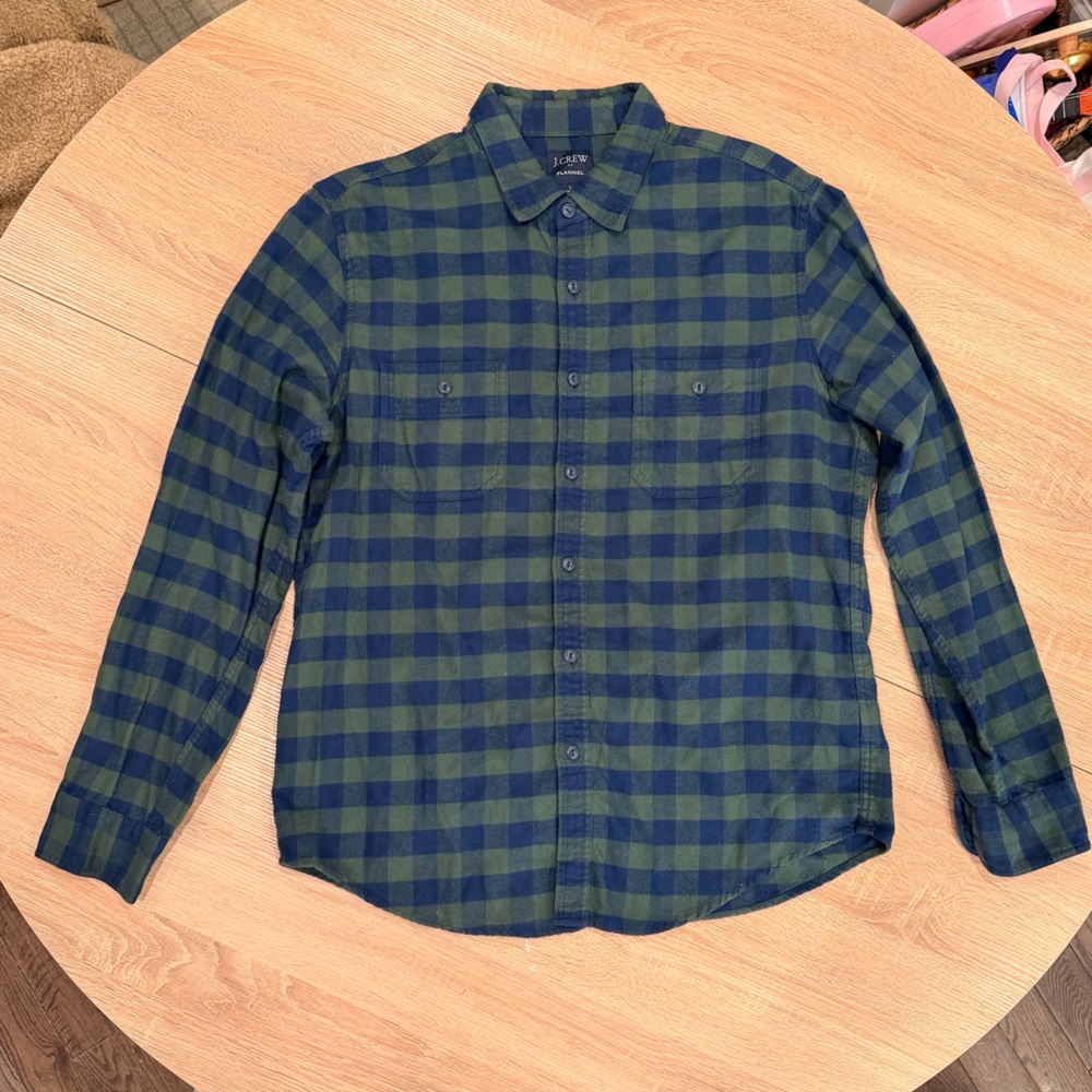 J. Crew Navy and Olive Plaid Button Down Shirt